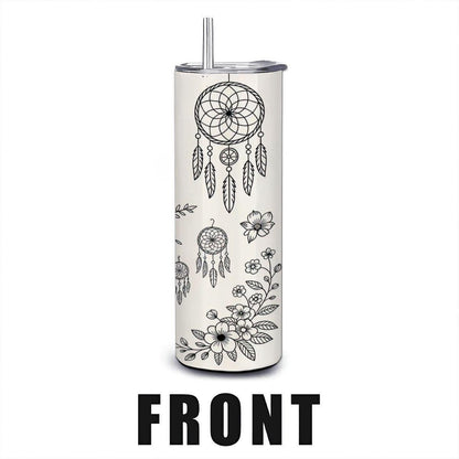 ColorFlow | Boho Western Floral Dreamcatcher 20oz Stainless Tumbler with Straw | Skull Art Coffee Mug | Gift for Her