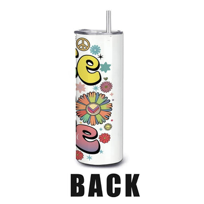 ColorFlow | Peace and Love 20oz Stainless Steel Tumbler with Straw | Groovy Retro Rainbow Mug | Hippie Gift