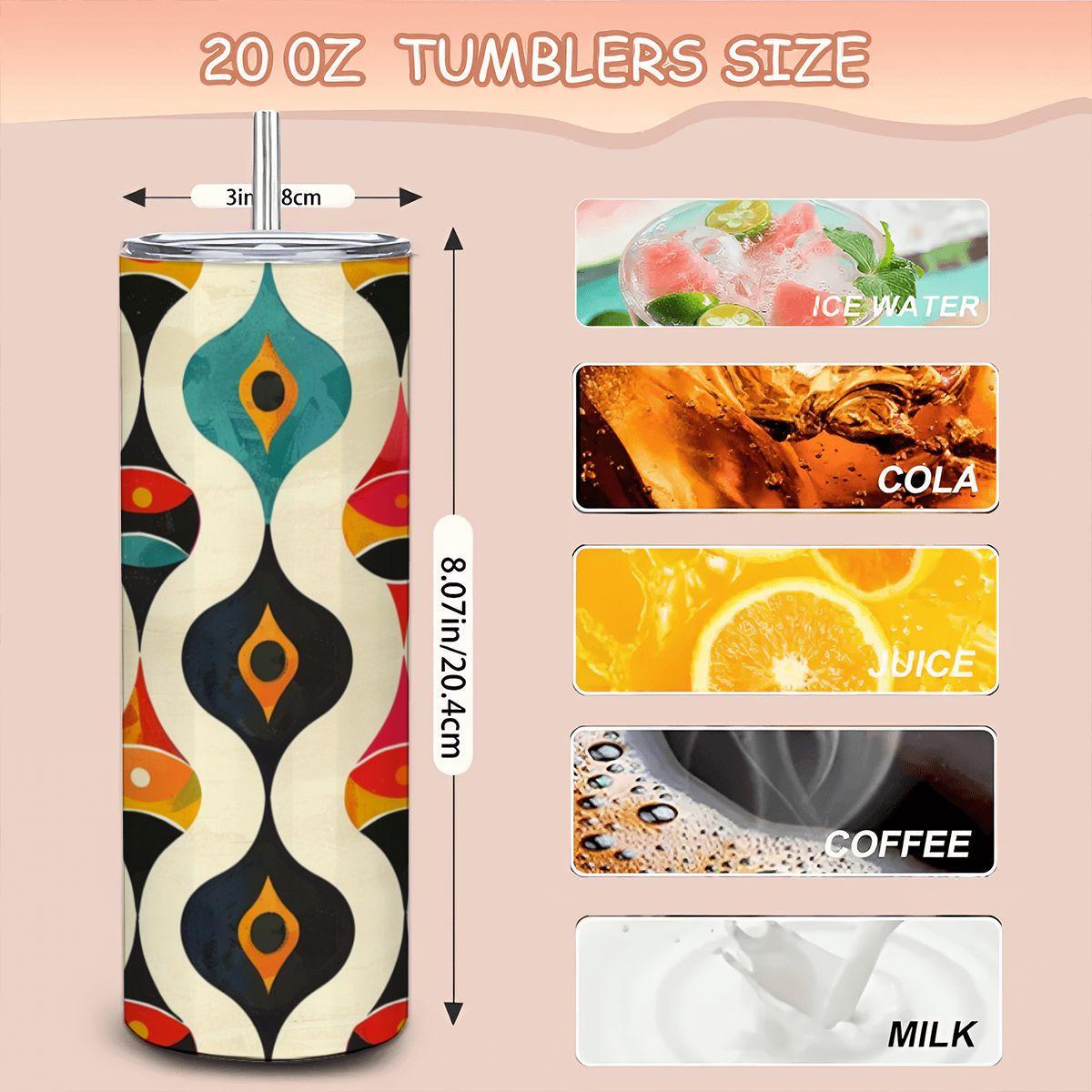 ColorFlow | Retro Vibes Mid Century Modern Abstract 20oz Stainless Steel Tumbler | Colorful Insulated Travel Mug Gift