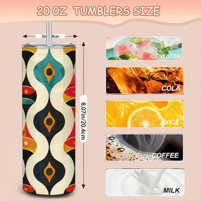 ColorFlow | Retro Vibes Mid Century Modern Abstract 20oz Stainless Steel Tumbler | Colorful Insulated Travel Mug Gift