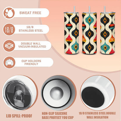ColorFlow | Retro Vibes Mid Century Modern Abstract 20oz Stainless Steel Tumbler | Colorful Insulated Travel Mug Gift