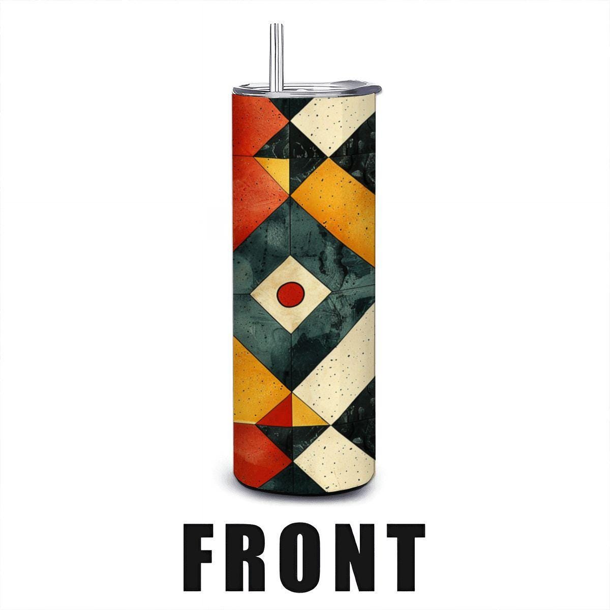 ColorFlow | Geometric Mosaic Modern Art 20oz Stainless Steel Tumbler with Straw | Insulated Abstract Travel Mug Gift