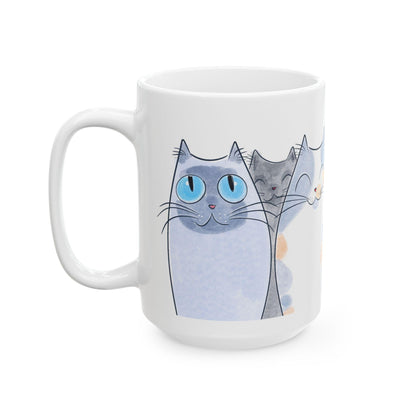 ColorFlow | Playful Cat Lover Mug | Cute 15oz Coffee Cup | Watercolor Kitty Art Mug | Gift for Cat Mom or Cat Dad