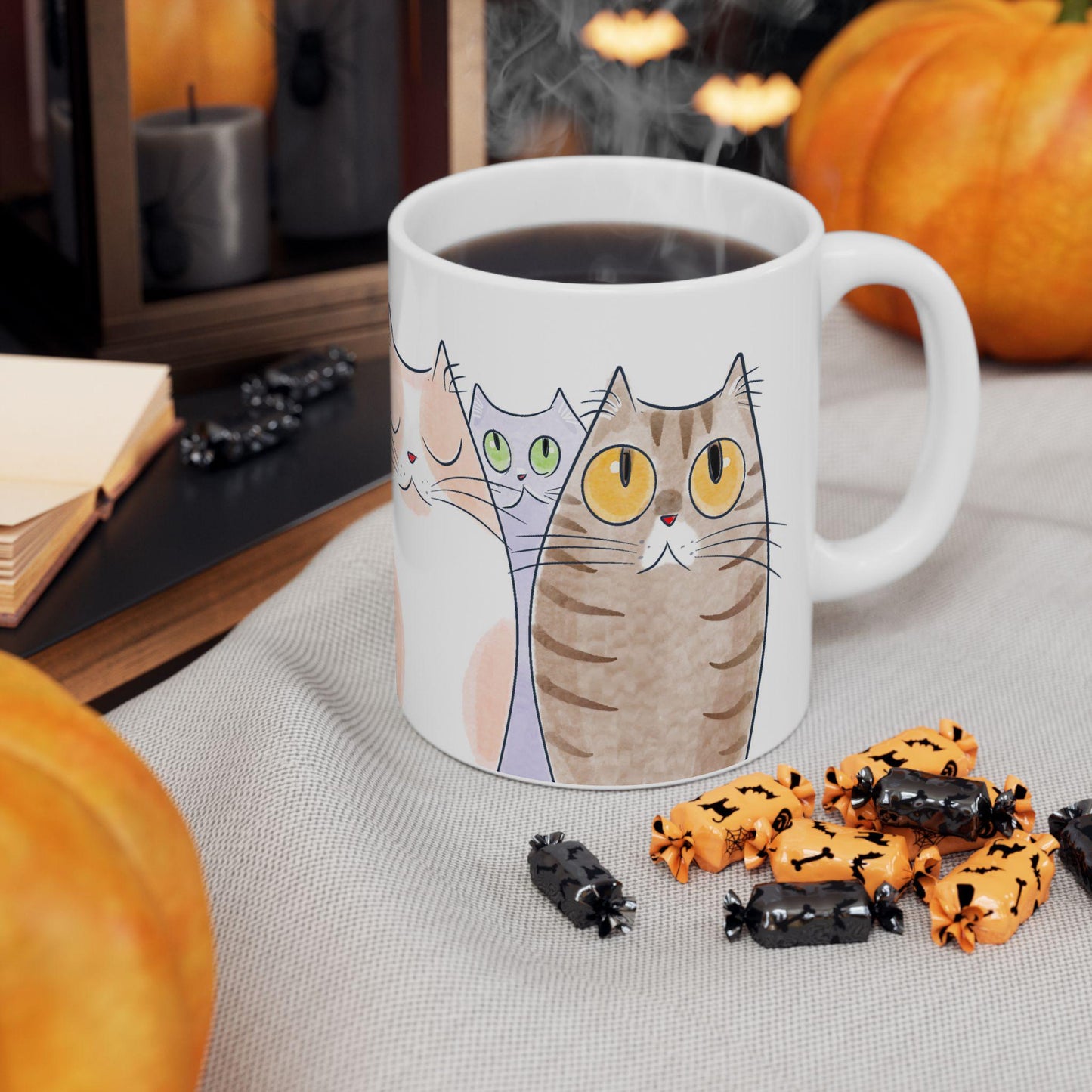ColorFlow | Playful Cat Lover Mug | Cute 15oz Coffee Cup | Watercolor Kitty Art Mug | Gift for Cat Mom or Cat Dad