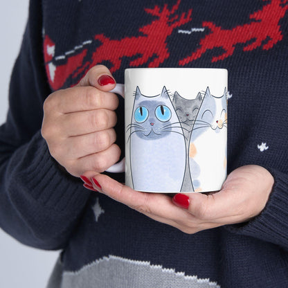 ColorFlow | Playful Cat Lover Mug | Cute 15oz Coffee Cup | Watercolor Kitty Art Mug | Gift for Cat Mom or Cat Dad