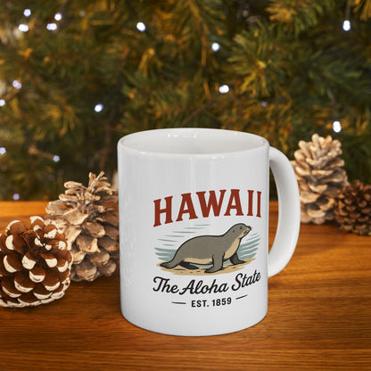 ColorFlow | Hawaii The Aloha State Mug | Hawaiian Monk Seal Coffee Cup | 15oz Ceramic Island Gift