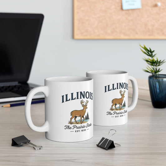 ColorFlow | Illinois The Prairie State Mug | Deer Design Coffee Cup | 15oz Ceramic Midwest Gift