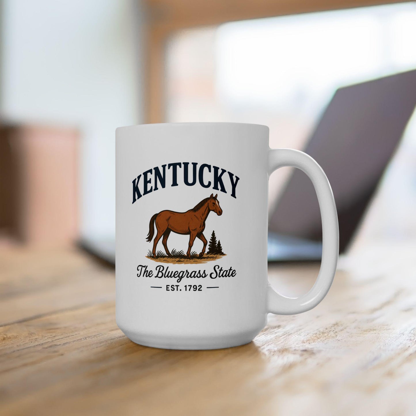 ColorFlow | Kentucky Horse Mug | The Bluegrass State 15 oz Ceramic Coffee Cup | Country Western Gift for Horse Lovers
