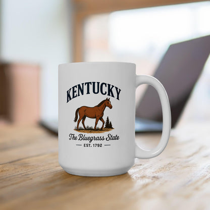 ColorFlow | Kentucky Horse Mug | The Bluegrass State 15 oz Ceramic Coffee Cup | Country Western Gift for Horse Lovers