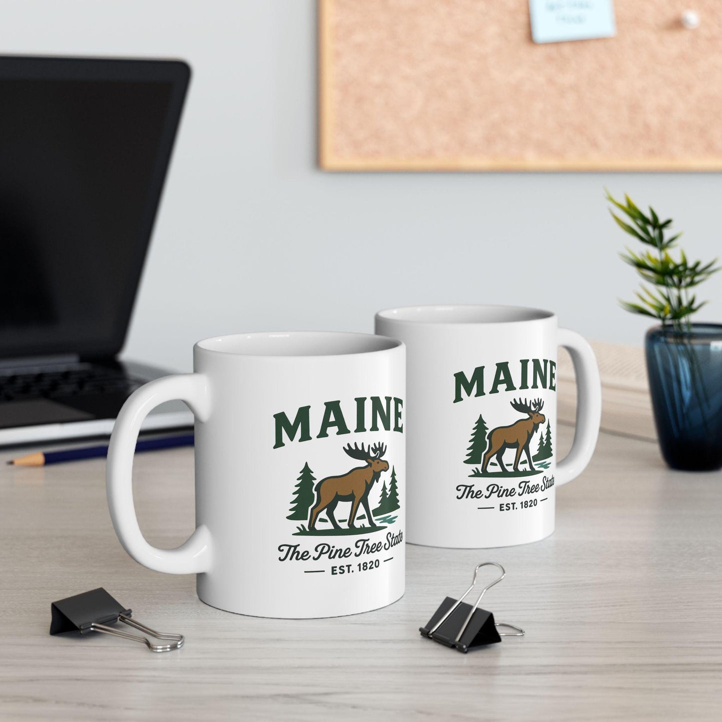 ColorFlow | Maine Moose Mug | The Pine Tree State 15 oz Ceramic Coffee Cup | Rustic Outdoor Gift for Nature Lovers