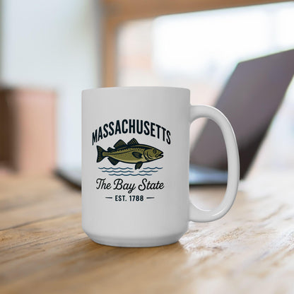 ColorFlow | Massachusetts The Bay State Mug | 15oz Ceramic Coffee Cup | New England Gift | Fisherman Coffee Mug