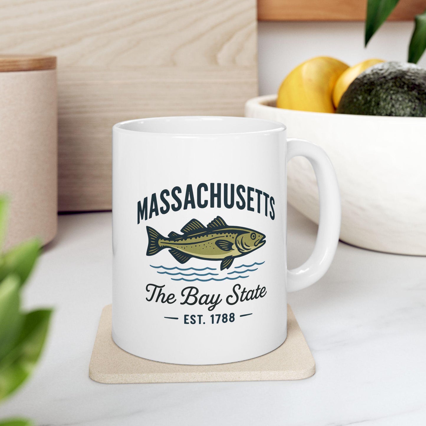 ColorFlow | Massachusetts The Bay State Mug | 15oz Ceramic Coffee Cup | New England Gift | Fisherman Coffee Mug