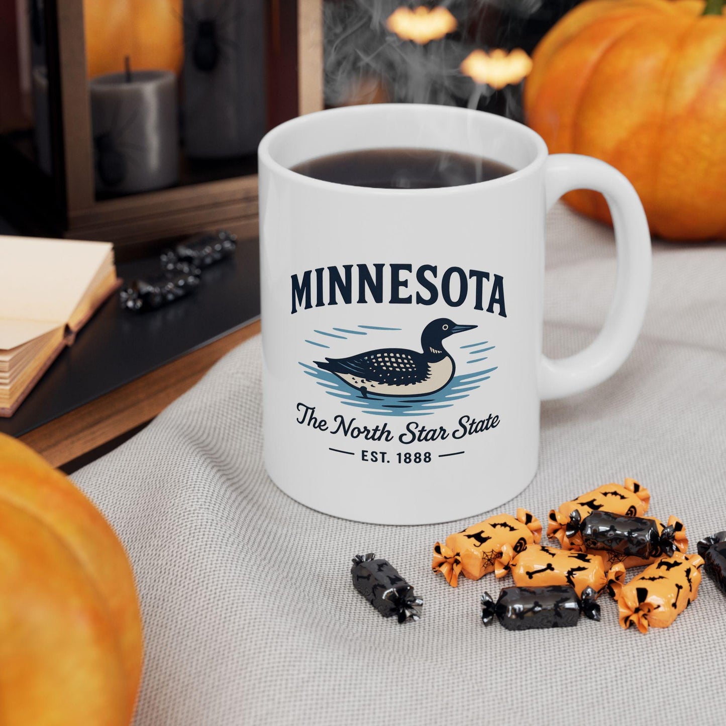 ColorFlow | Minnesota The North Star State Mug | 15oz Ceramic Coffee Cup | Loon Design | Midwest State Gift
