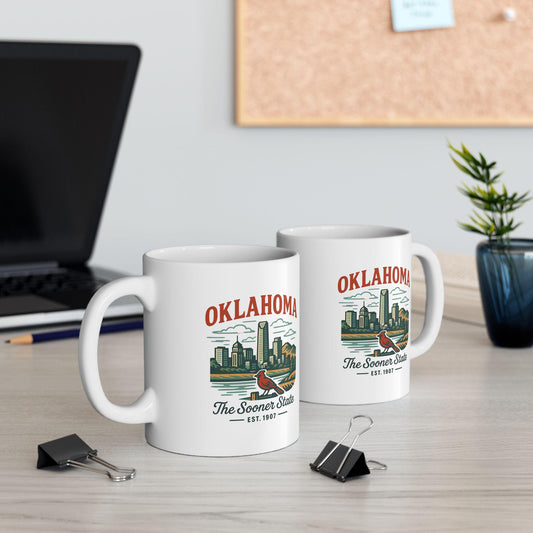 ColorFlow | Oklahoma Skyline Mug | The Sooner State Coffee Cup | Vintage State Pride Ceramic Mug Gift for Travelers