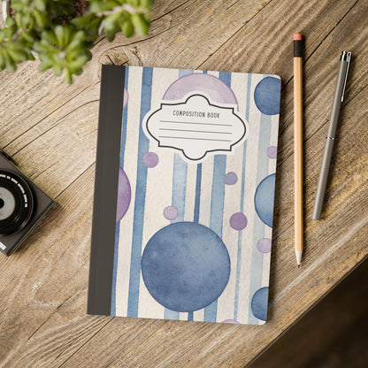 ColorFlow | Indigo Bubble Composition Notebook | Watercolor College Ruled Journal | Aesthetic Writing Notebook Gift