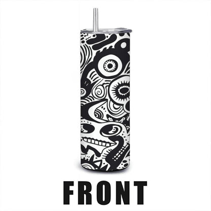 ColorFlow | Surreal Eyes Abstract Tumbler | 20oz Stainless Steel Tumbler with Straw | Black White Modern Art Mug