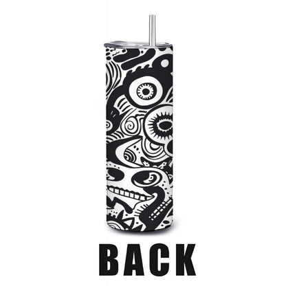 ColorFlow | Surreal Eyes Abstract Tumbler | 20oz Stainless Steel Tumbler with Straw | Black White Modern Art Mug
