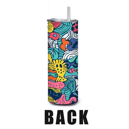 ColorFlow | Vivid Abstract Doodle Tumbler | 20oz Stainless Steel Tumbler with Straw | Colorful Artistic Travel Cup