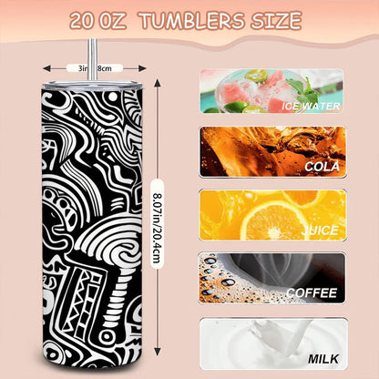 ColorFlow | Urban Graffiti Doodle Tumbler | 20oz Stainless Steel Tumbler with Straw | Black White Abstract Art Mug