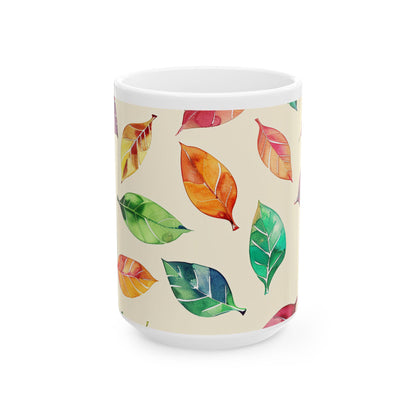 ColorFlow | Autumn Leaves Mug | Watercolor Fall 15oz Ceramic Coffee Cup | Cozy Seasonal Gift for Nature and Art Lovers