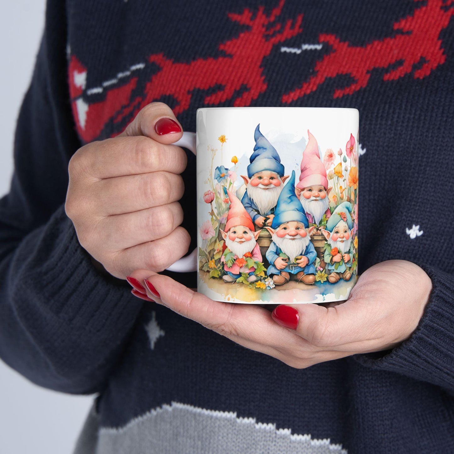 ColorFlow | Garden Gnome Mug | Whimsical Floral 15oz Ceramic Coffee Cup | Cute Fantasy Gift for Garden and Art Lovers