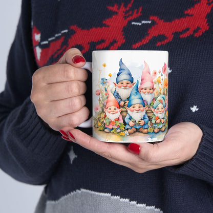 ColorFlow | Garden Gnome Mug | Whimsical Floral 15oz Ceramic Coffee Cup | Cute Fantasy Gift for Garden and Art Lovers