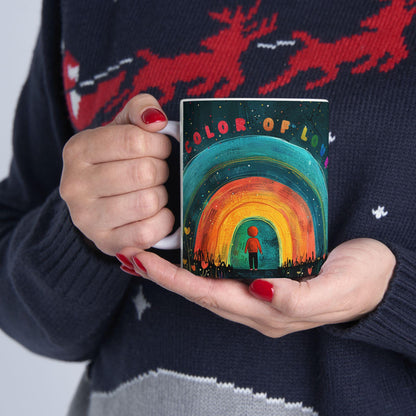 ColorFlow | Color of Love Art Mug | Rainbow Heart Coffee Cup | Inspirational Gift | 15 oz Ceramic Mug for Home and Office