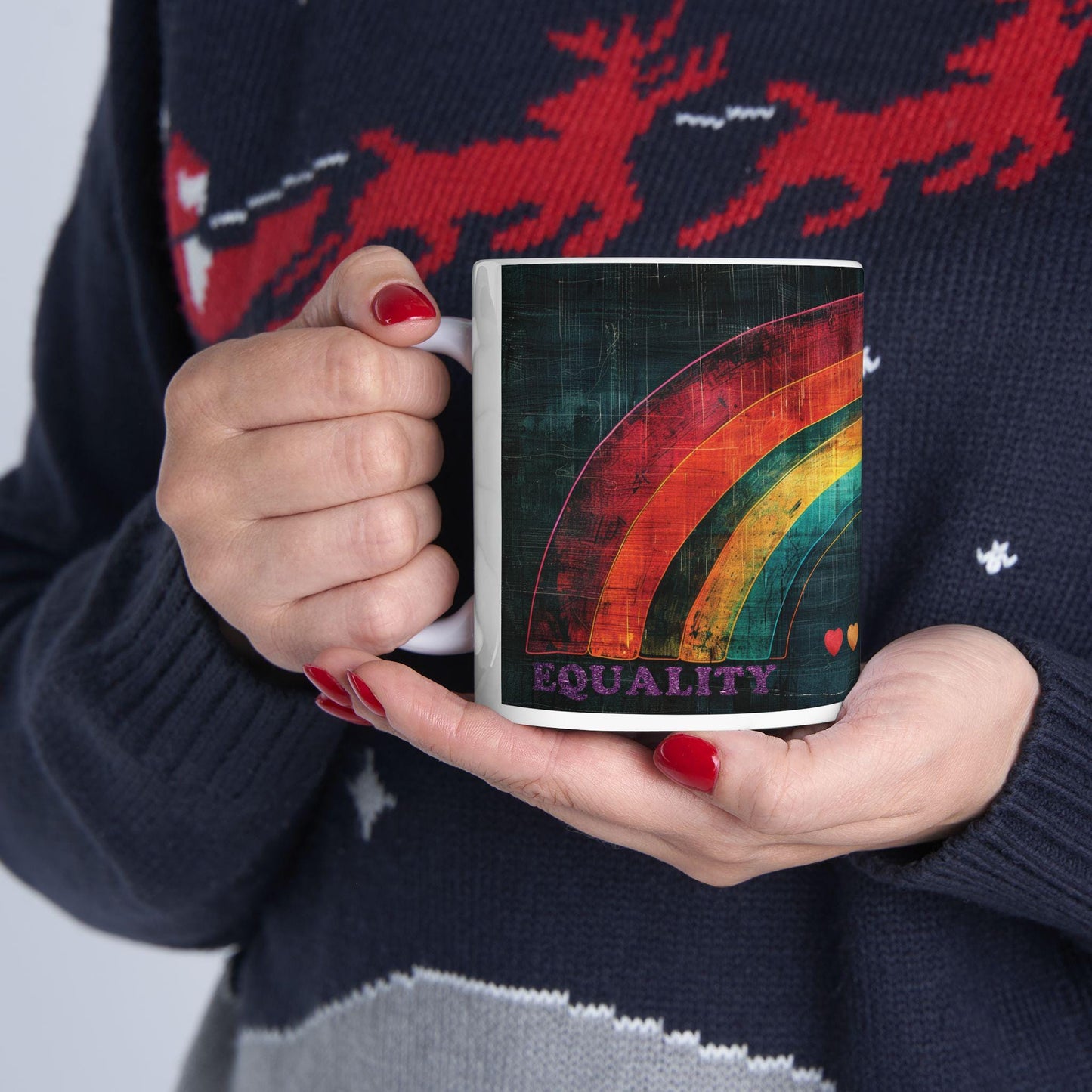ColorFlow | Equality Hurts No One Mug | Rainbow Pride Art Coffee Cup | 15 oz Ceramic Mug | Positive Message Gift