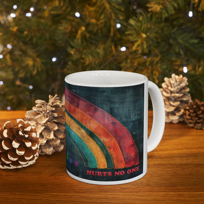 ColorFlow | Equality Hurts No One Mug | Rainbow Pride Art Coffee Cup | 15 oz Ceramic Mug | Positive Message Gift