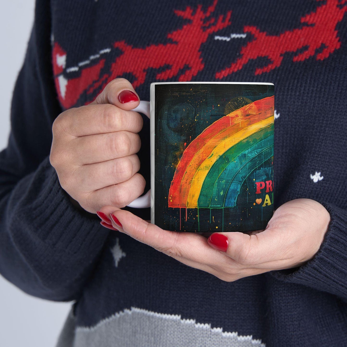 ColorFlow | Proud Ally Mug | Rainbow Art Coffee Cup | 15 oz Ceramic Mug | Supportive Love Gift | Equality Pride Mug