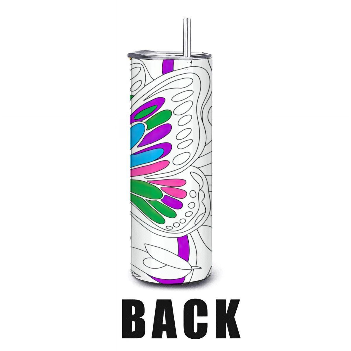 ColorFlow | Butterfly Garden 20oz Stainless Steel Tumbler with Straw | Floral Art Insulated Travel Mug | Eco Reusable Cup