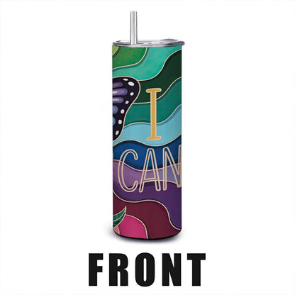 ColorFlow | I Can Rainbow Butterfly 20oz Stainless Steel Tumbler with Straw | Motivational Art Travel Mug | Reusable Cup