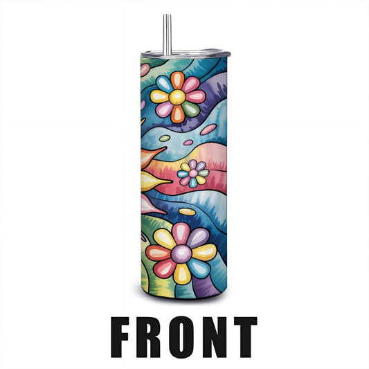 ColorFlow | Sunshine Bloom 20oz Stainless Steel Tumbler with Straw | Happy Sun Rainbow Art Travel Mug | Floral Reusable Cup