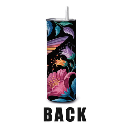 ColorFlow | Hummingbird Blossom 20oz Stainless Steel Tumbler with Straw | Colorful Floral Art Travel Mug | Reusable Cup
