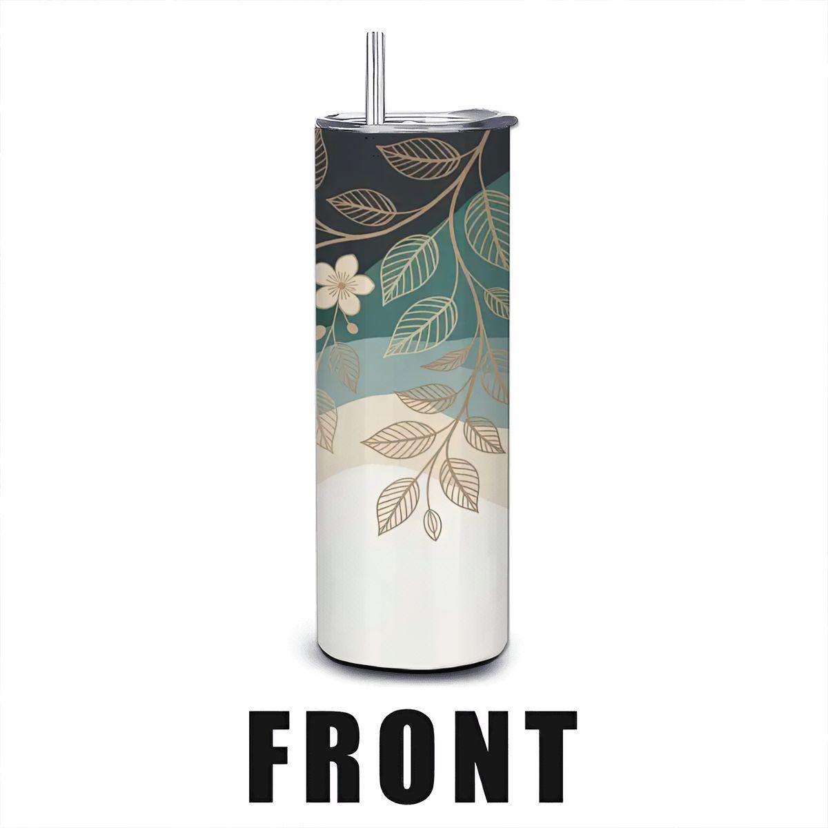ColorFlow | Teal Botanical Elegance 20oz Stainless Steel Tumbler with Straw | Floral Art Travel Mug | Modern Reusable Cup