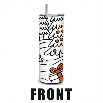 ColorFlow | Winter Mouse 20oz Stainless Steel Tumbler with Straw | Cute Holiday Animal Art Mug | Christmas Reusable Cup