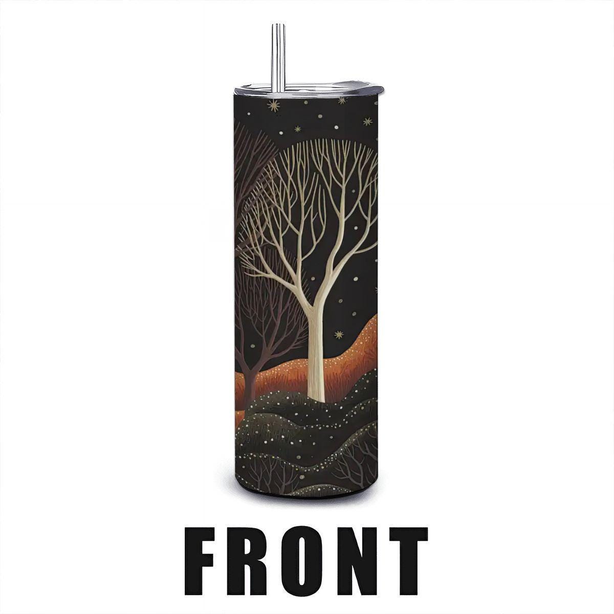 ColorFlow | Midnight Enchanted Forest Tumbler | 20oz Stainless Steel Insulated Travel Mug with Straw | Nature Starry Night Cup