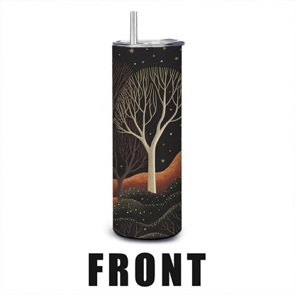 ColorFlow | Midnight Enchanted Forest Tumbler | 20oz Stainless Steel Insulated Travel Mug with Straw | Nature Starry Night Cup