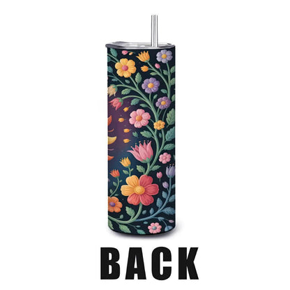 ColorFlow | Radiant Sun Garden Tumbler | 20oz Stainless Steel Floral Mug with Straw | Cheerful Boho Art Travel Cup Gift