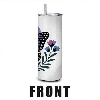 ColorFlow | Sunrise Monarch Butterfly Tumbler | 20oz Stainless Steel Floral Mug with Straw | Elegant Nature Art Travel Cup