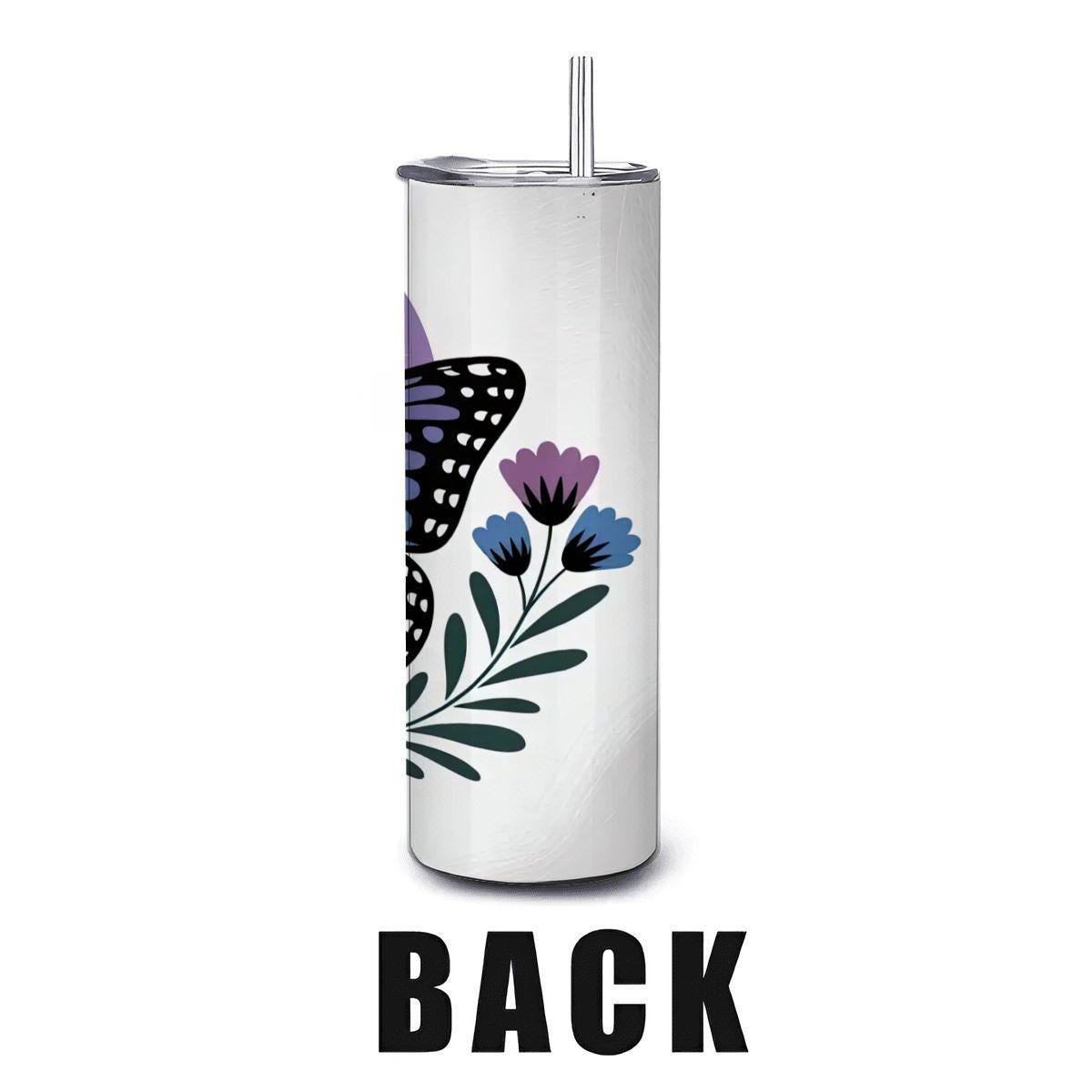 ColorFlow | Sunrise Monarch Butterfly Tumbler | 20oz Stainless Steel Floral Mug with Straw | Elegant Nature Art Travel Cup