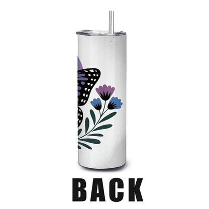 ColorFlow | Sunrise Monarch Butterfly Tumbler | 20oz Stainless Steel Floral Mug with Straw | Elegant Nature Art Travel Cup