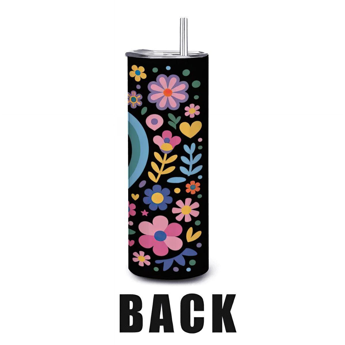 ColorFlow | Folk Art Heart & Flowers 20oz Stainless Steel Tumbler with Straw | Colorful Floral Mug | Insulated Gift Cup