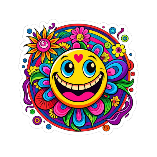 ColorFlow | Heart Happy Emoji Sticker | Rainbow Smiley Face Flower Vinyl Decal for Laptops Water Bottles Car Hydroflask Decor
