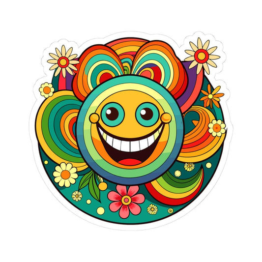 ColorFlow | Retro Rainbow Emoji Sticker | Groovy Smiley Face Vinyl Decal for Water Bottles Laptops Journals Car Window Decor