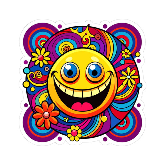 ColorFlow | Vibrant Swirl Emoji Sticker | Smiley Face Vinyl Decal for Water Bottles Laptops Journals Car Window Groovy Decor