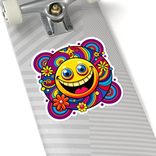 ColorFlow | Vibrant Swirl Emoji Sticker | Smiley Face Vinyl Decal for Water Bottles Laptops Journals Car Window Groovy Decor