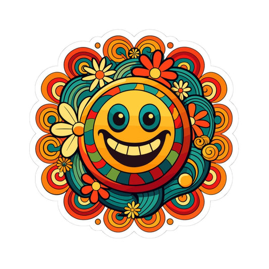 ColorFlow | Retro Groove Emoji Sticker | Flower Power Smiley Face Vinyl Decal for Water Bottles Laptops Journals Car Decor