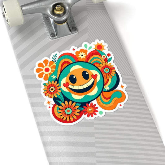 ColorFlow | Retro Teal Heart Emoji Sticker | Groovy Flower Power Smiley Face Vinyl Decal for Laptops Water Bottles Car Decor
