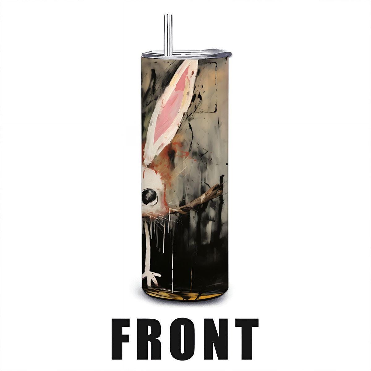 ColorFlow | Doodle Bunny Chaos Tumbler | Funny Bunny Art Cup | 20oz Stainless Steel Travel Mug with Straw | Gift Idea